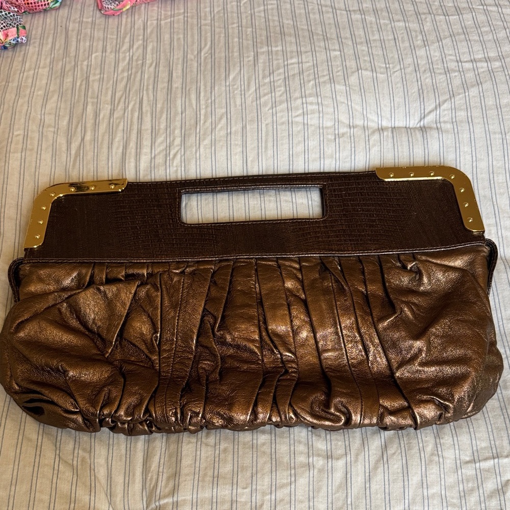 BCBGMaxAzria Metallic Gold Clutch with Gold Accents